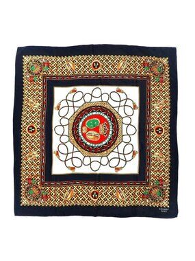 Hermes 90 Carre Scarf Coin Emblem Black Silk, All-Over Print